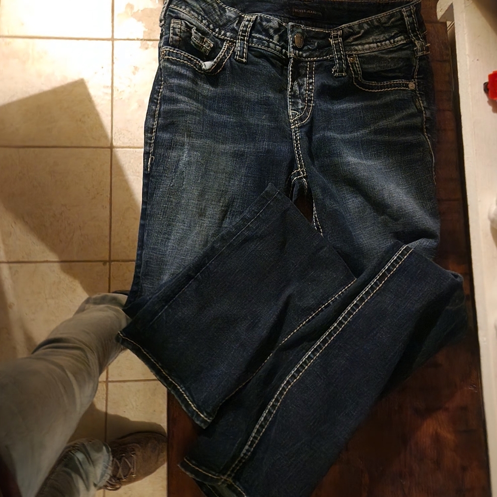 **Size 28 Silver Straight Leg Jeans